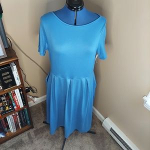 24Seven Blue Cotton Super Soft Skater Dress with Pockets
